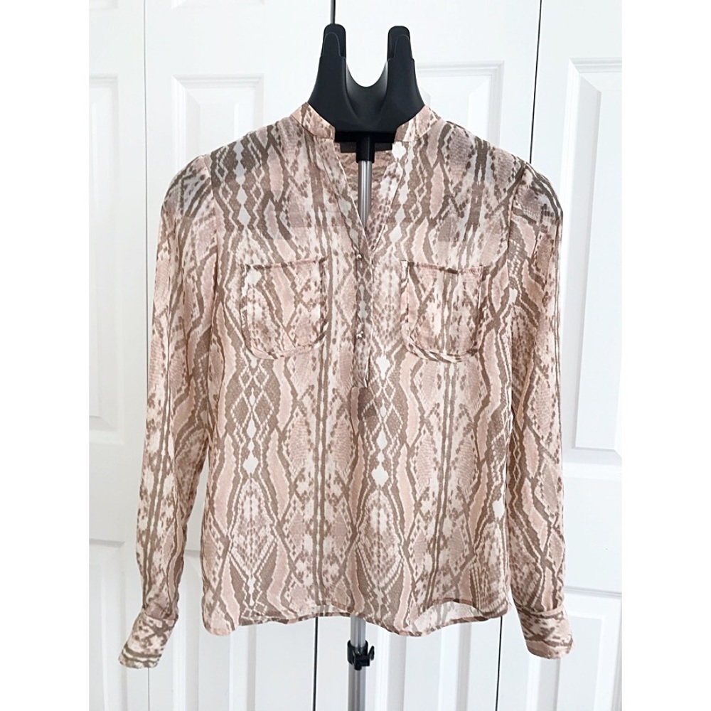 Ny Collection Chiffon Python Brown & Blush Blouse - image 1